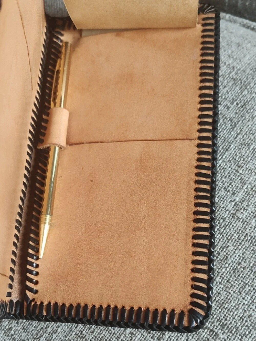 Western Tooled Tan and Black Leather Wallet with Cowboy And Horse Motif